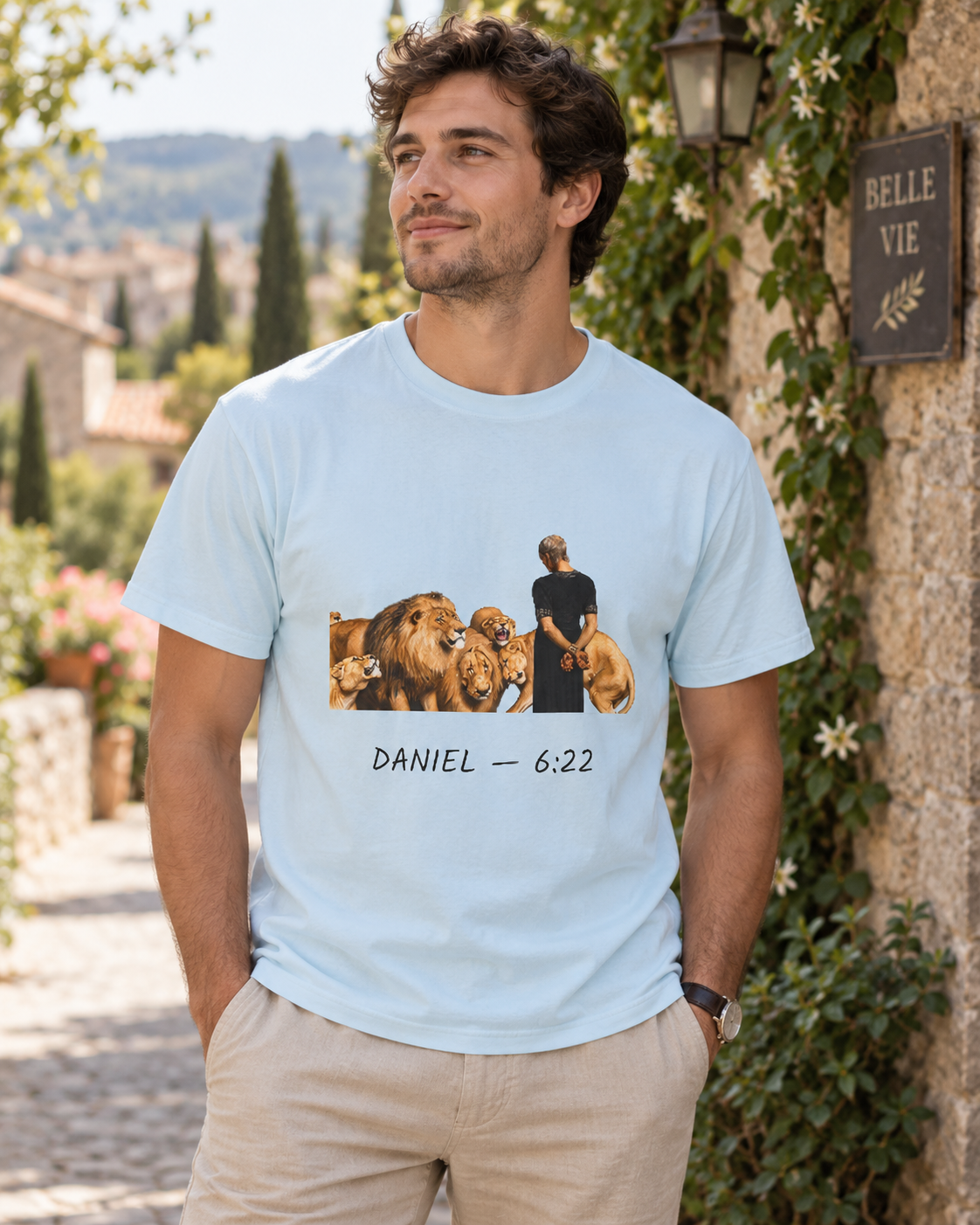 Daniel 6:22 lions' den Christian T-shirt artwork by SepiaLore