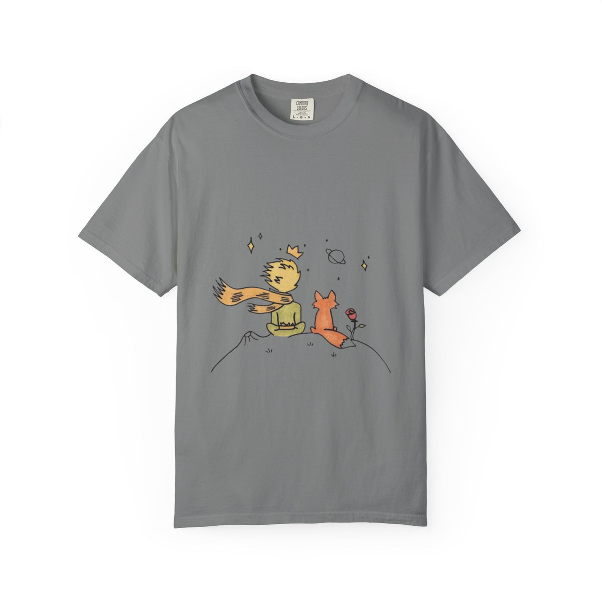 The Little Prince and the Fox T-shirt in Grey, garment-dyed unisex tee
