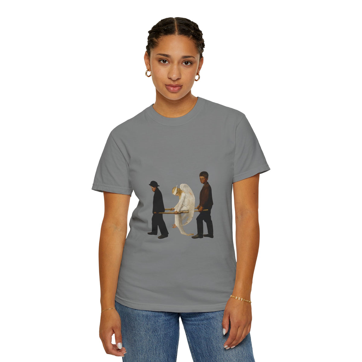 The Wounded Angel Hugo Simberg T-shirt in Grey on a model