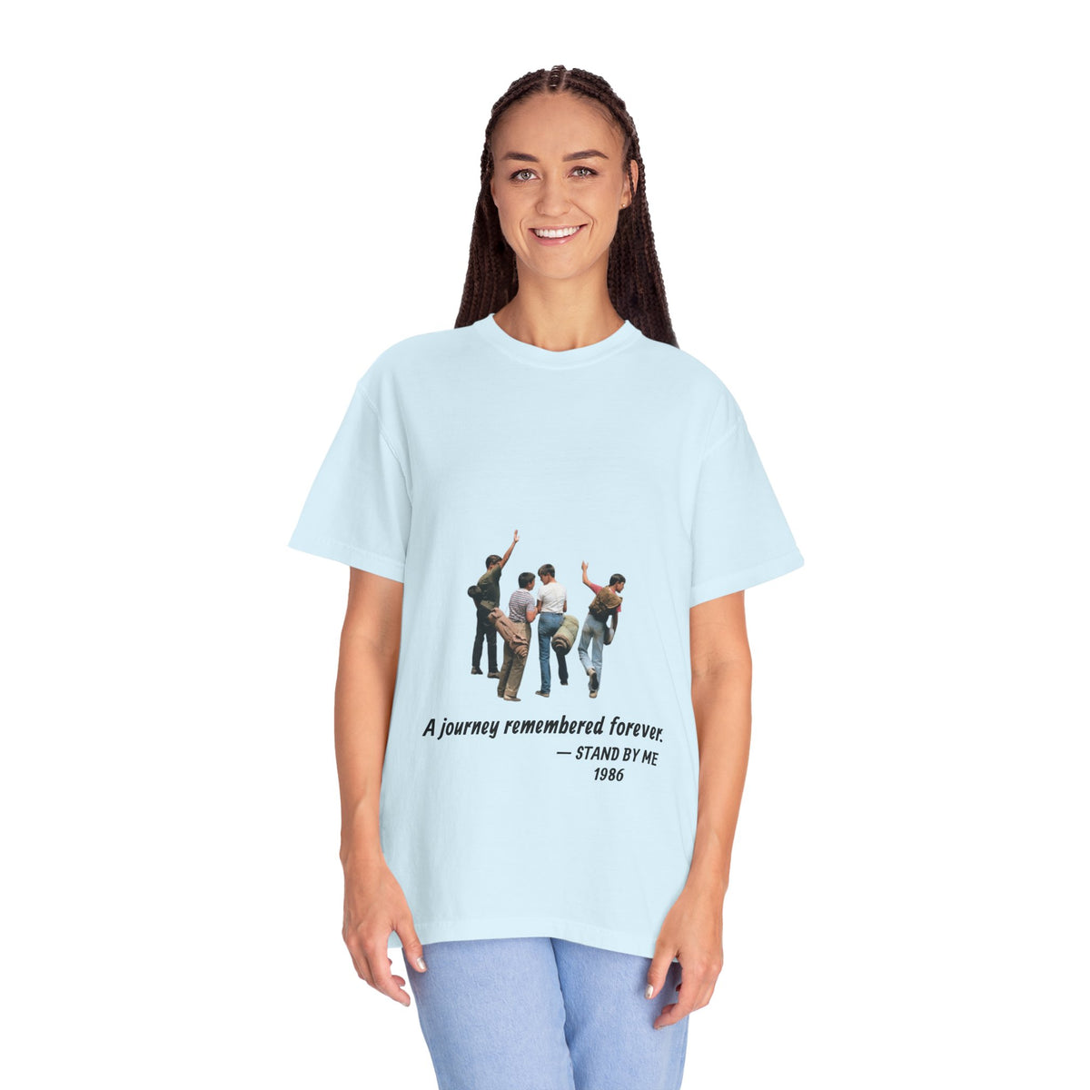 Stand by Me 1986 T-shirt in Chambray blue on a model