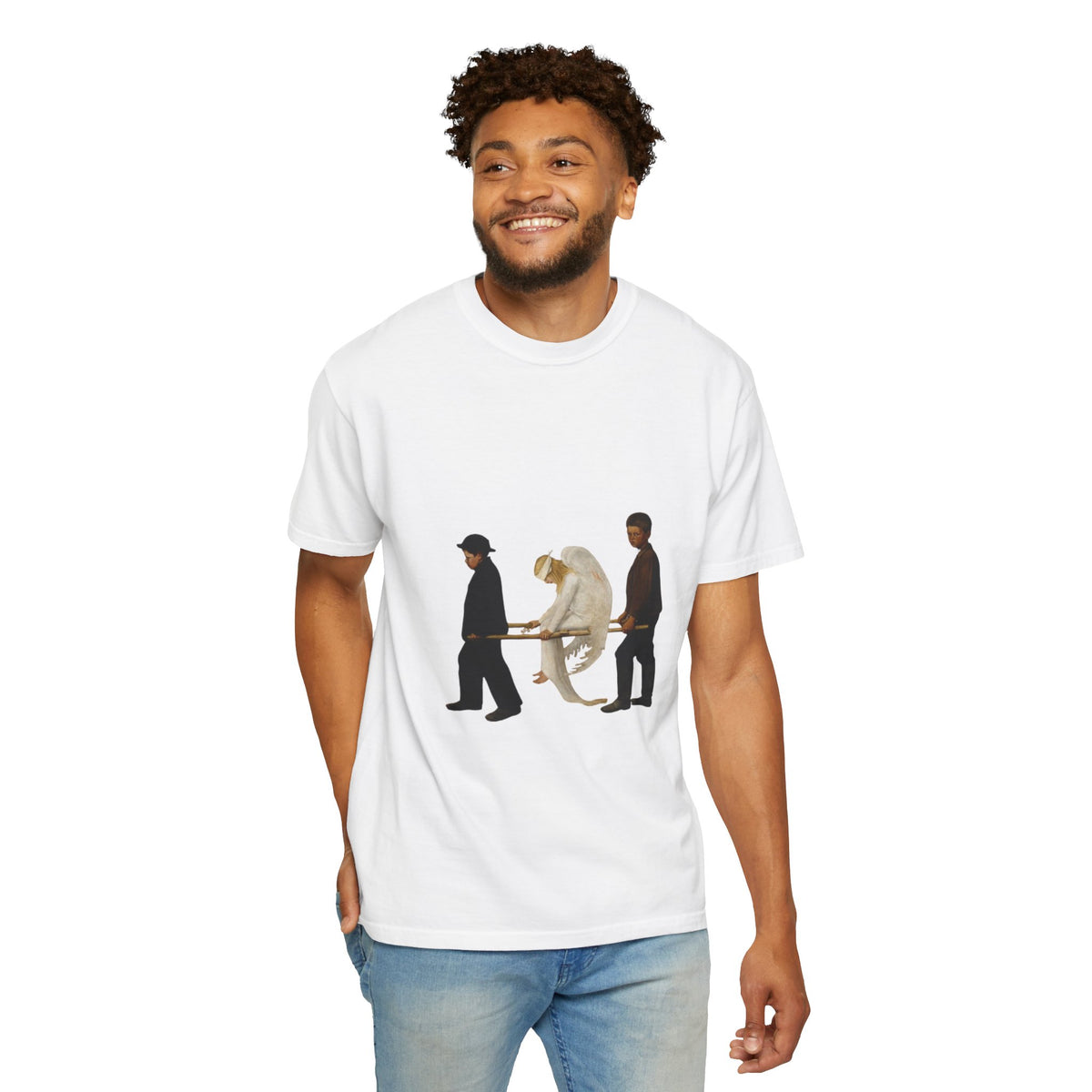 The Wounded Angel Hugo Simberg T-shirt in White on a model, front view
