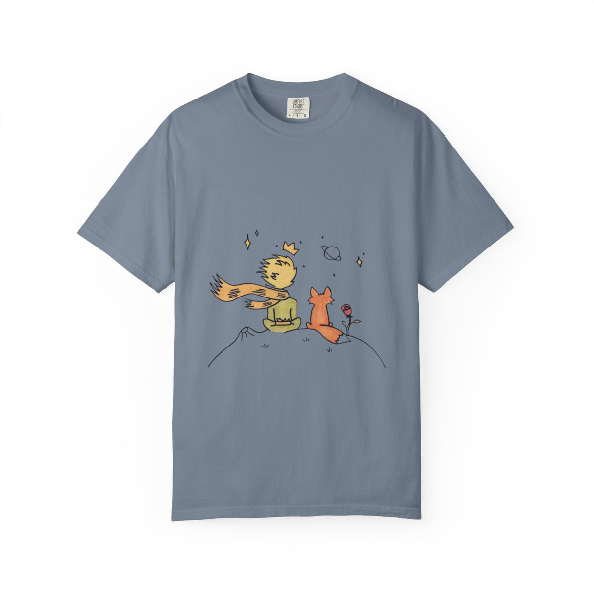 The Little Prince and the Fox T-shirt in Blue Jean, garment-dyed unisex tee