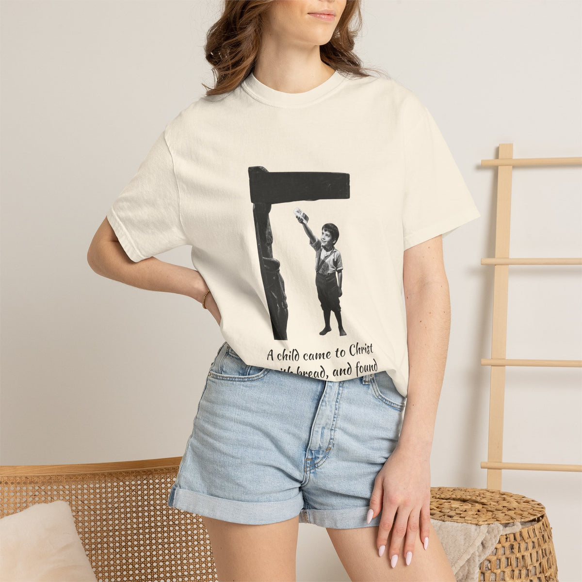 Marcelino Bread and Wine T-shirt in Ivory on a model