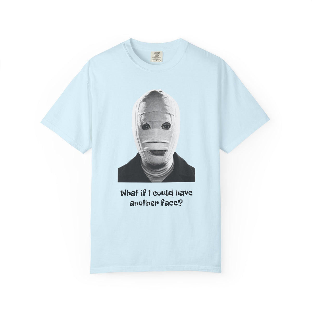 The Face of Another Kobo Abe T-shirt in Chambray — bandaged mask design, garment-dyed unisex tee