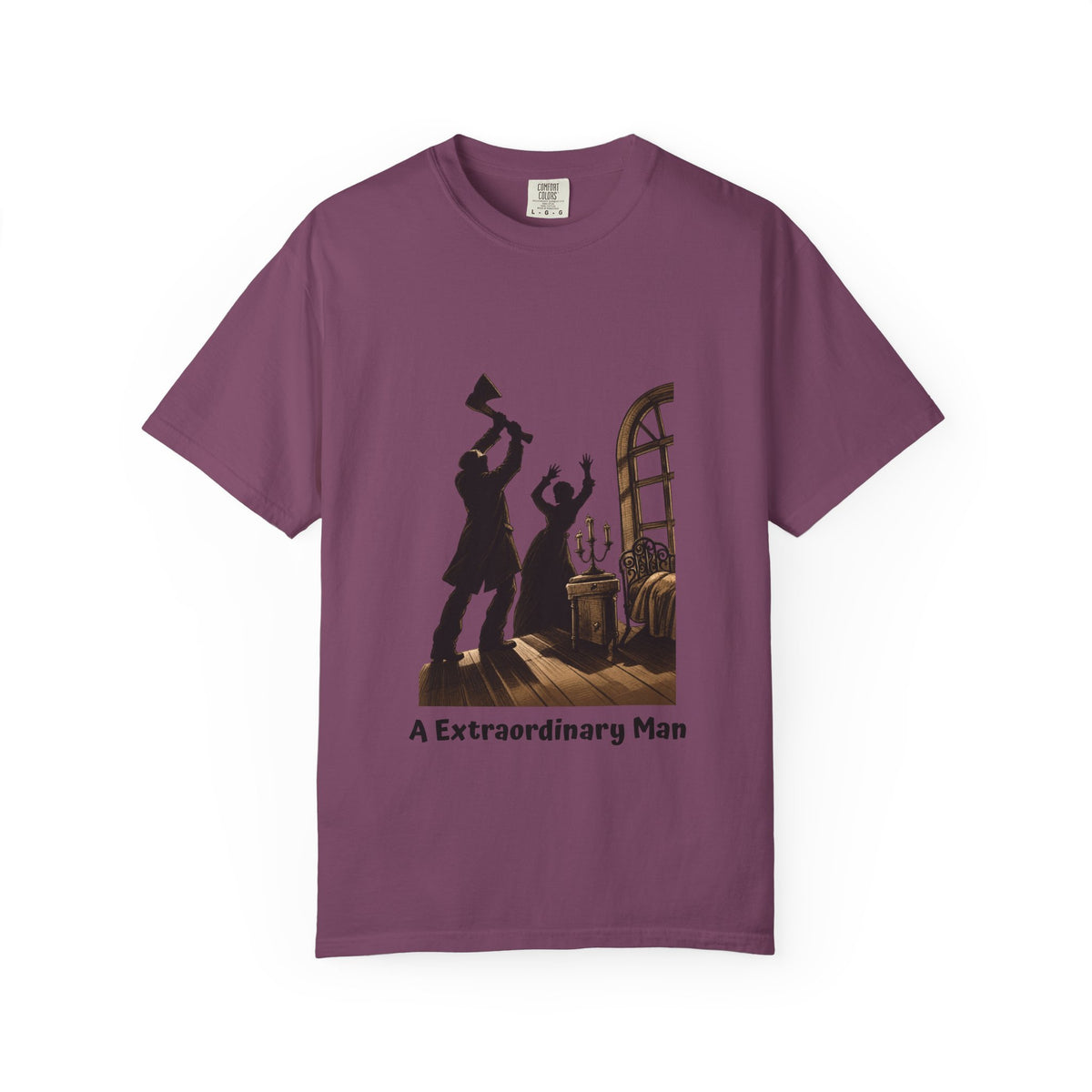 Crime and Punishment 'An Extraordinary Man' T-shirt in Berry, garment-dyed unisex tee