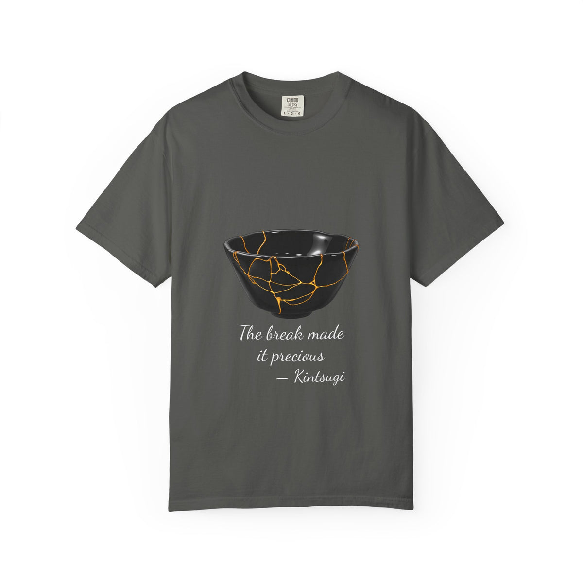 Kintsugi 'The break made it precious' T-shirt in Pepper, garment-dyed unisex tee