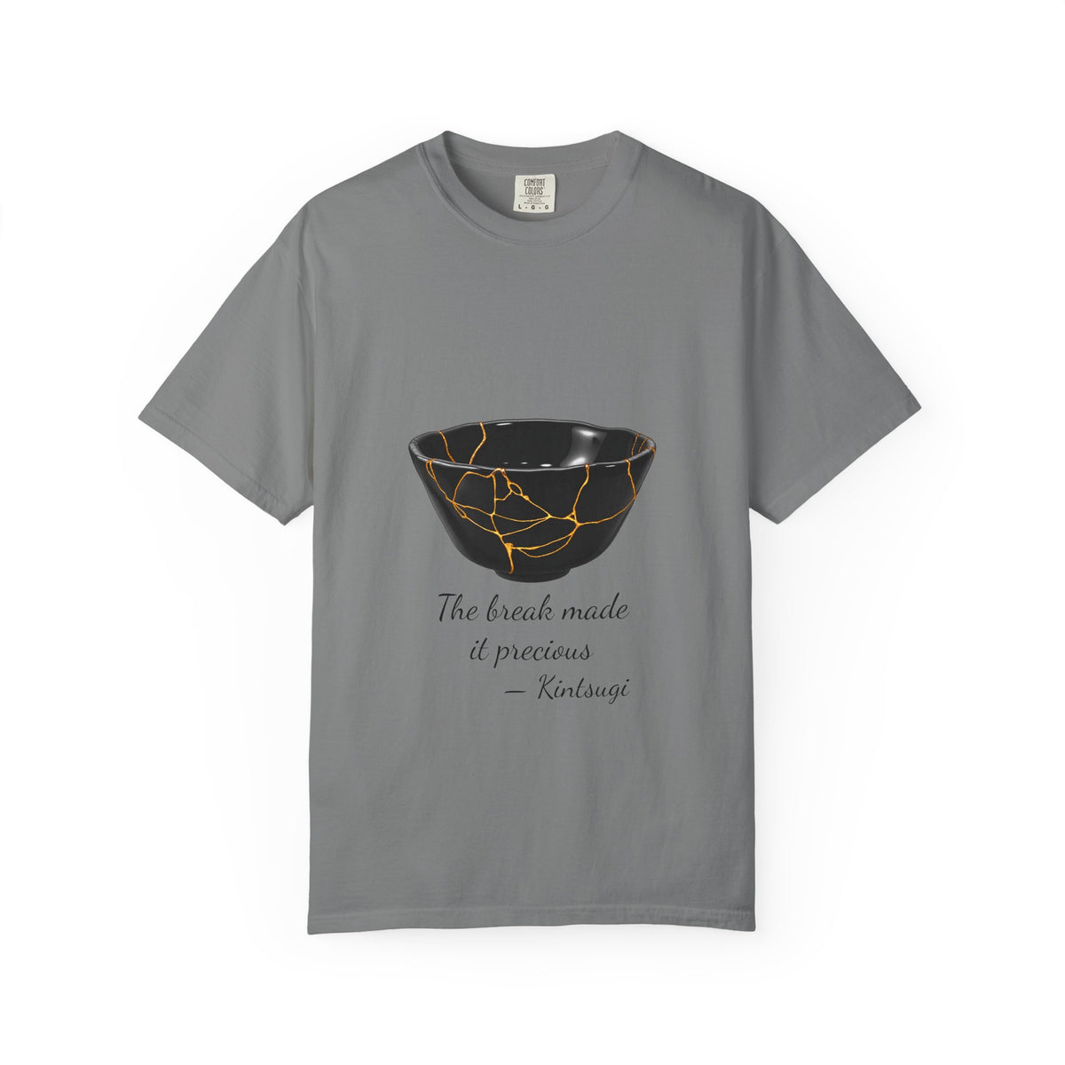 Kintsugi 'The break made it precious' T-shirt in Grey, garment-dyed unisex tee