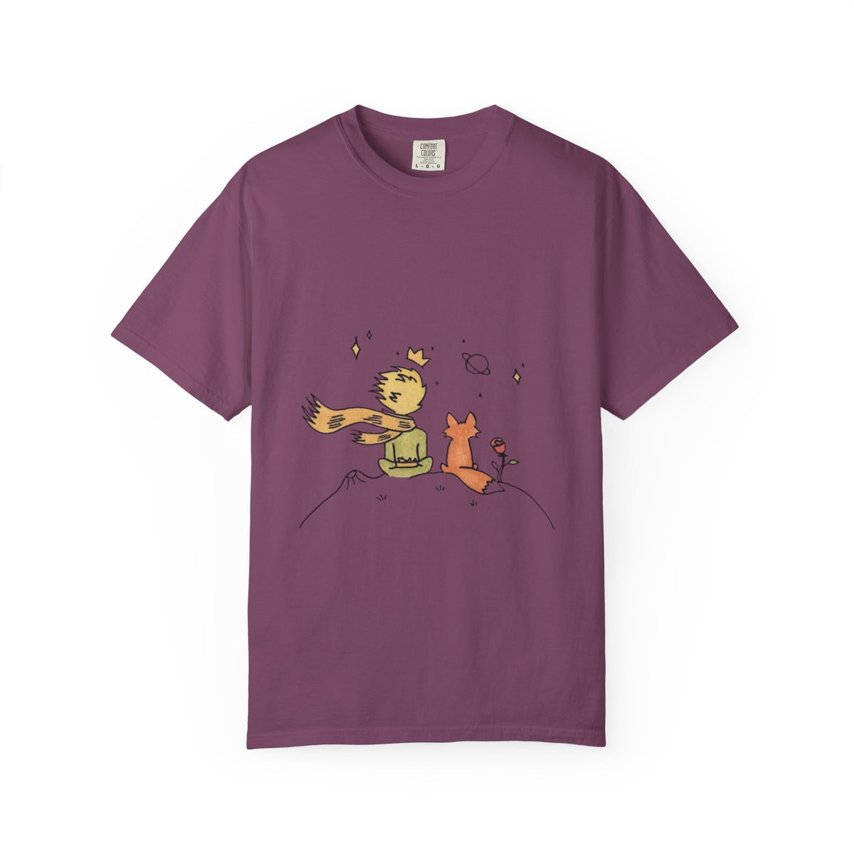 The Little Prince and the Fox T-shirt in Berry, garment-dyed unisex tee