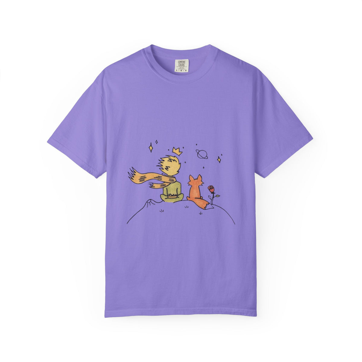 The Little Prince and the Fox T-shirt in Violet, garment-dyed unisex tee