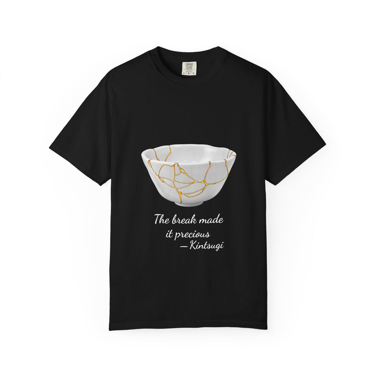Kintsugi 'The break made it precious' T-shirt in Black, garment-dyed unisex tee