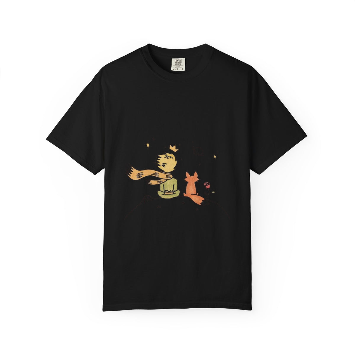 The Little Prince and the Fox T-shirt in Black, garment-dyed unisex tee