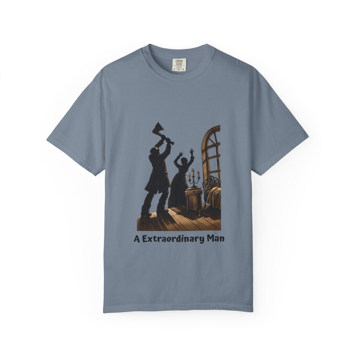 Crime and Punishment 'An Extraordinary Man' T-shirt in Blue Jean, garment-dyed unisex tee