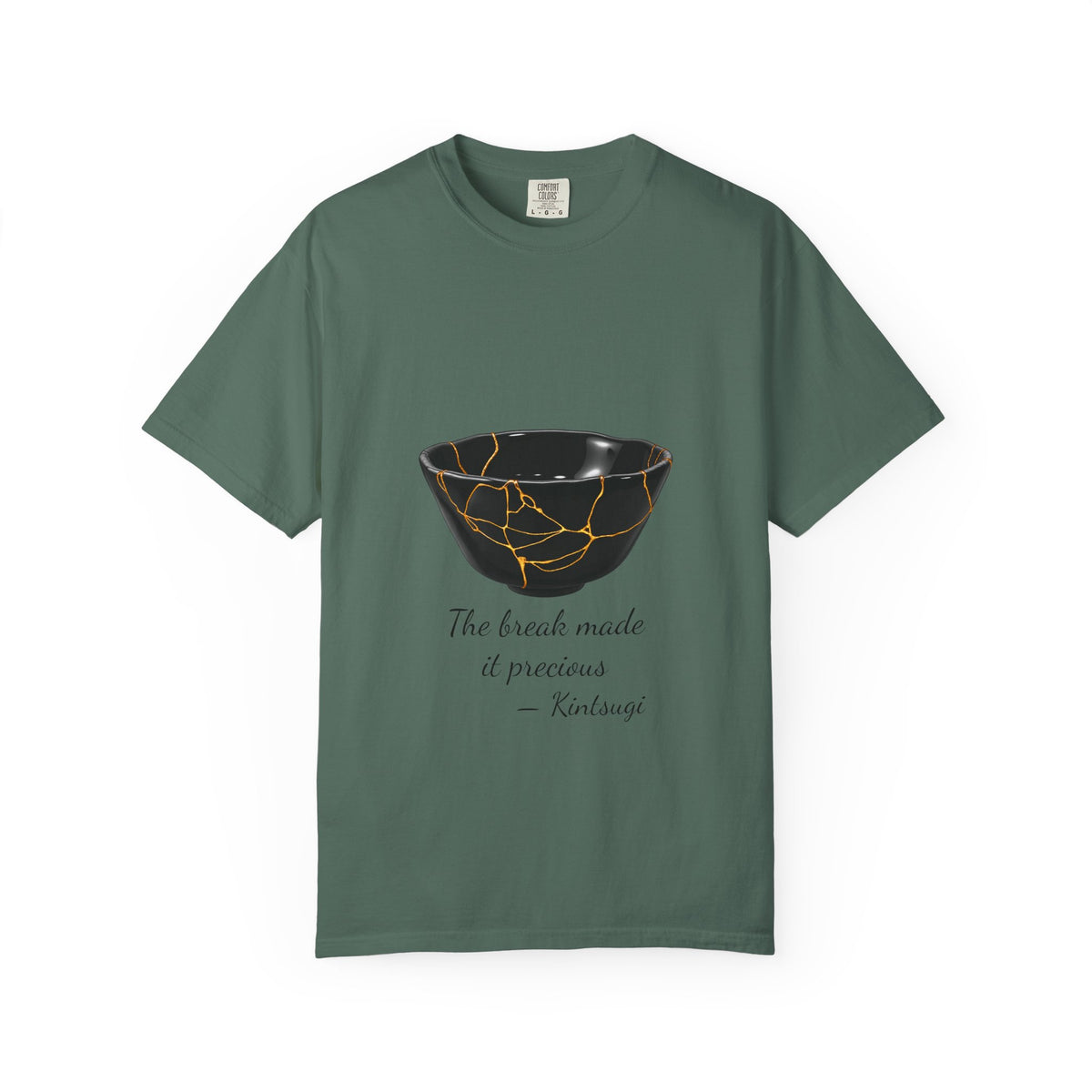 Kintsugi 'The break made it precious' T-shirt in Blue Spruce, garment-dyed unisex tee