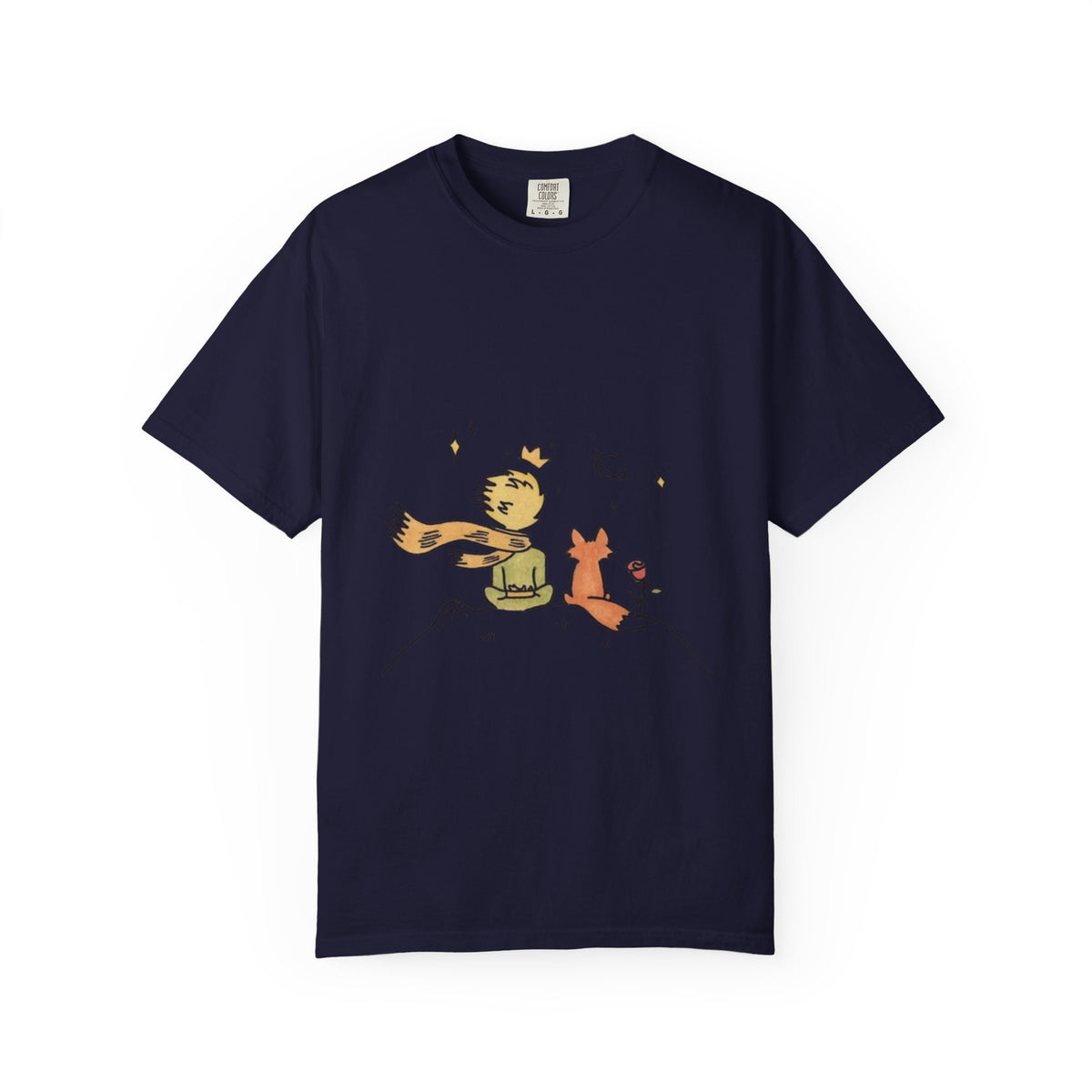 The Little Prince and the Fox T-shirt in True Navy, garment-dyed unisex tee
