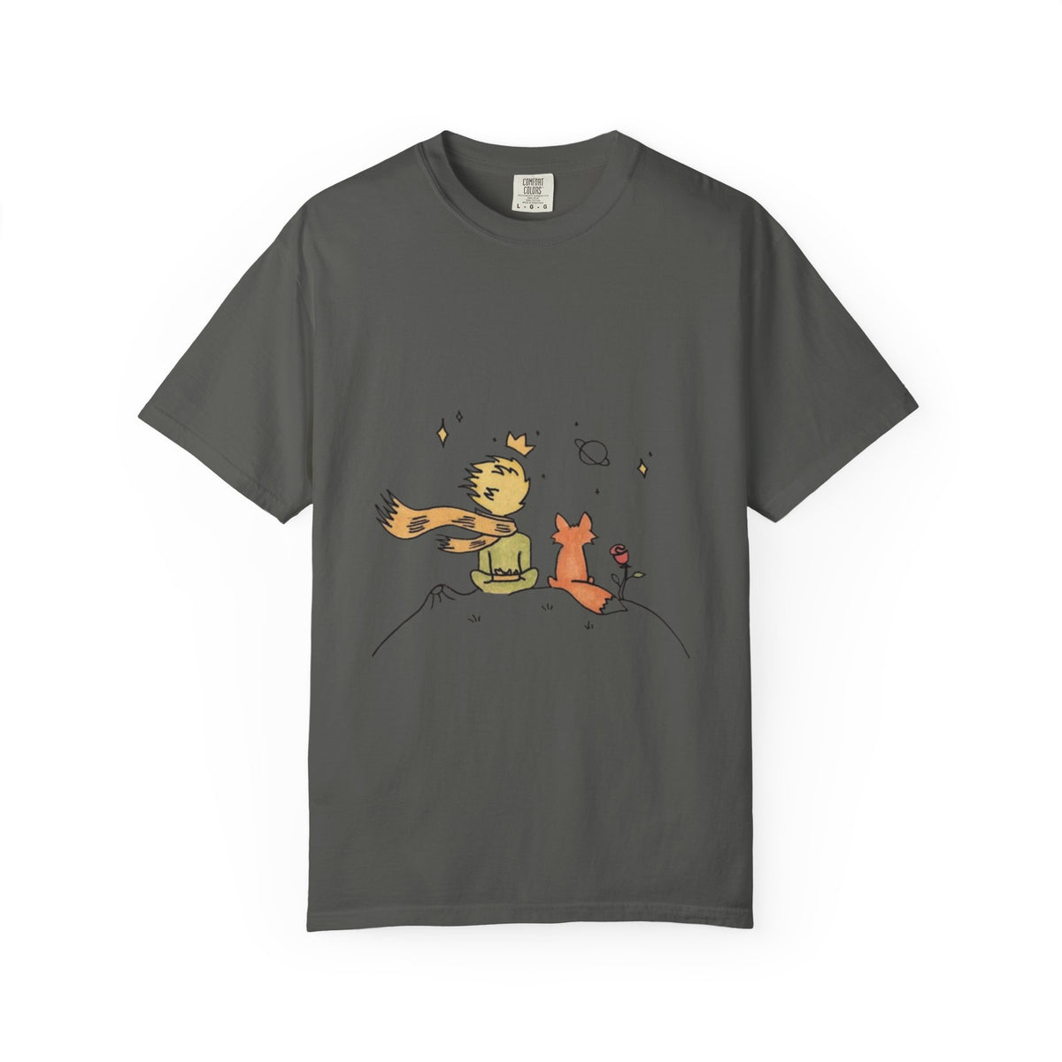 The Little Prince and the Fox T-shirt in Pepper, garment-dyed unisex tee