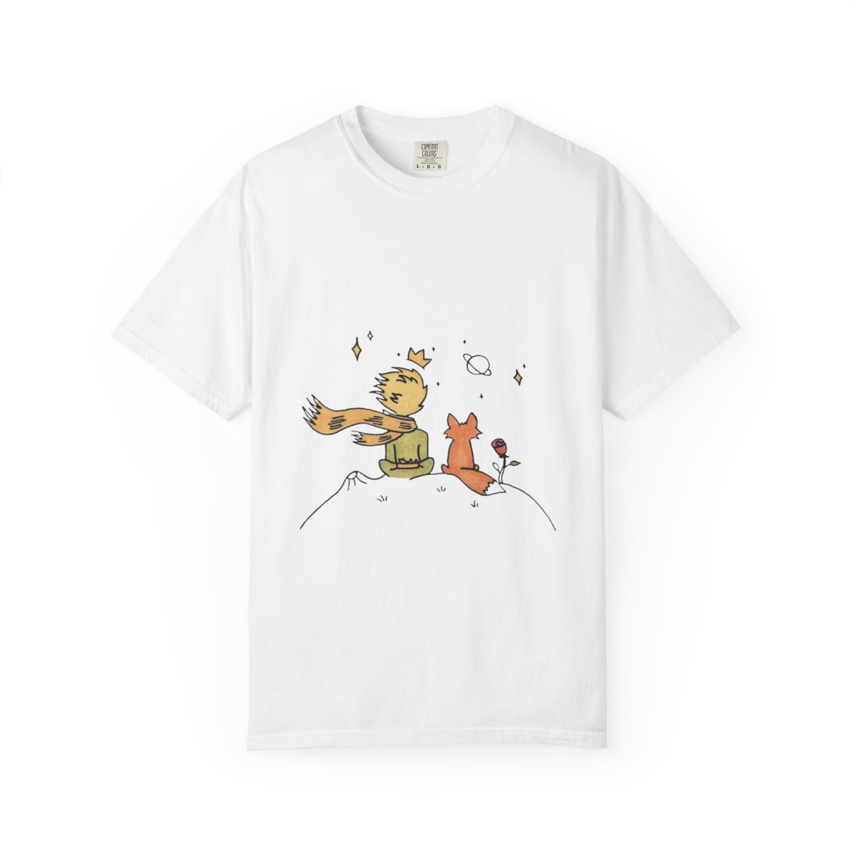The Little Prince and the Fox T-shirt in White, garment-dyed unisex tee