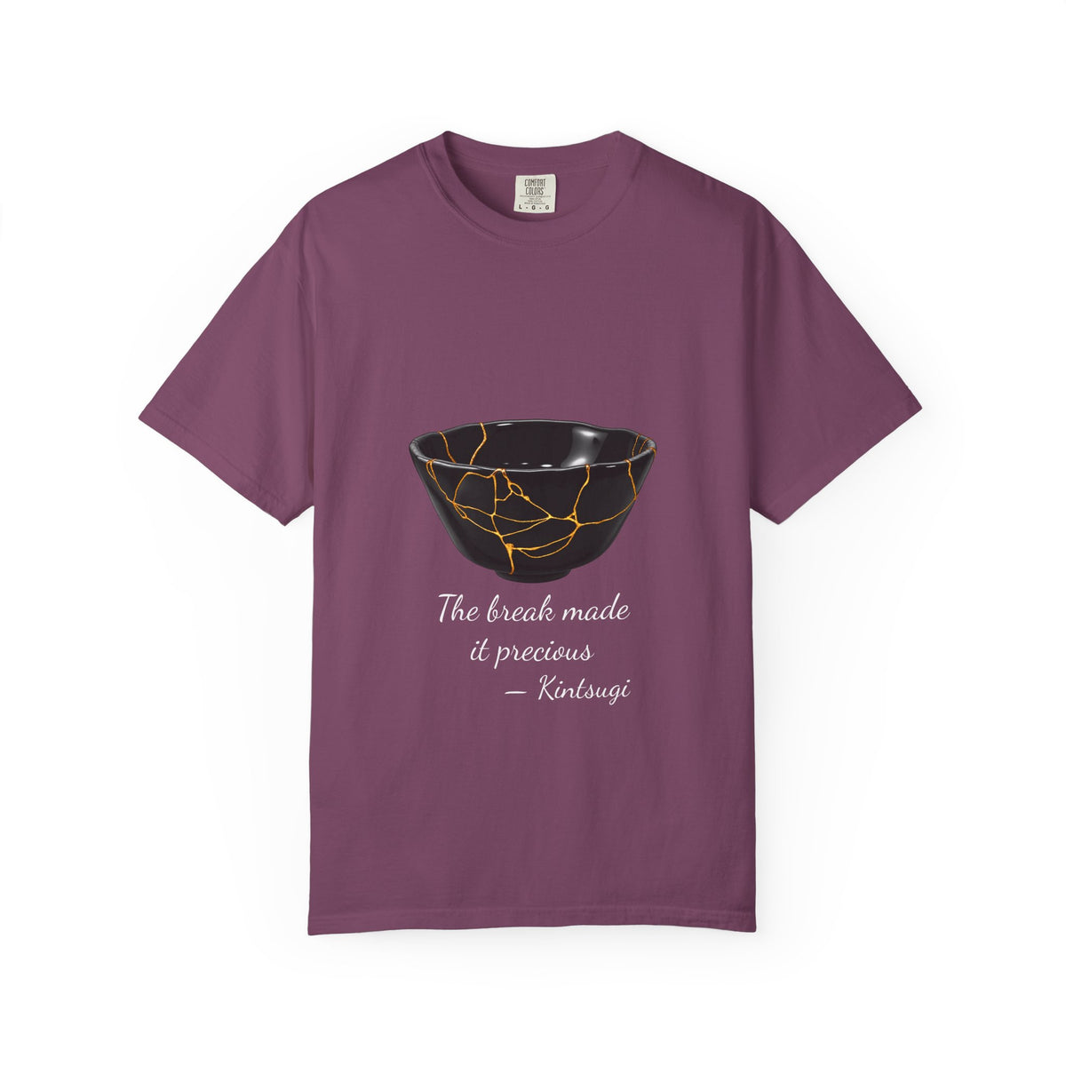 Kintsugi 'The break made it precious' T-shirt in Berry, garment-dyed unisex tee