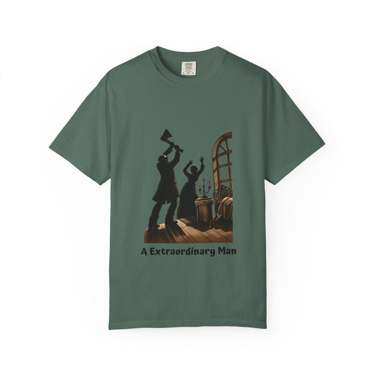 Crime and Punishment 'An Extraordinary Man' T-shirt in Blue Spruce, garment-dyed unisex tee