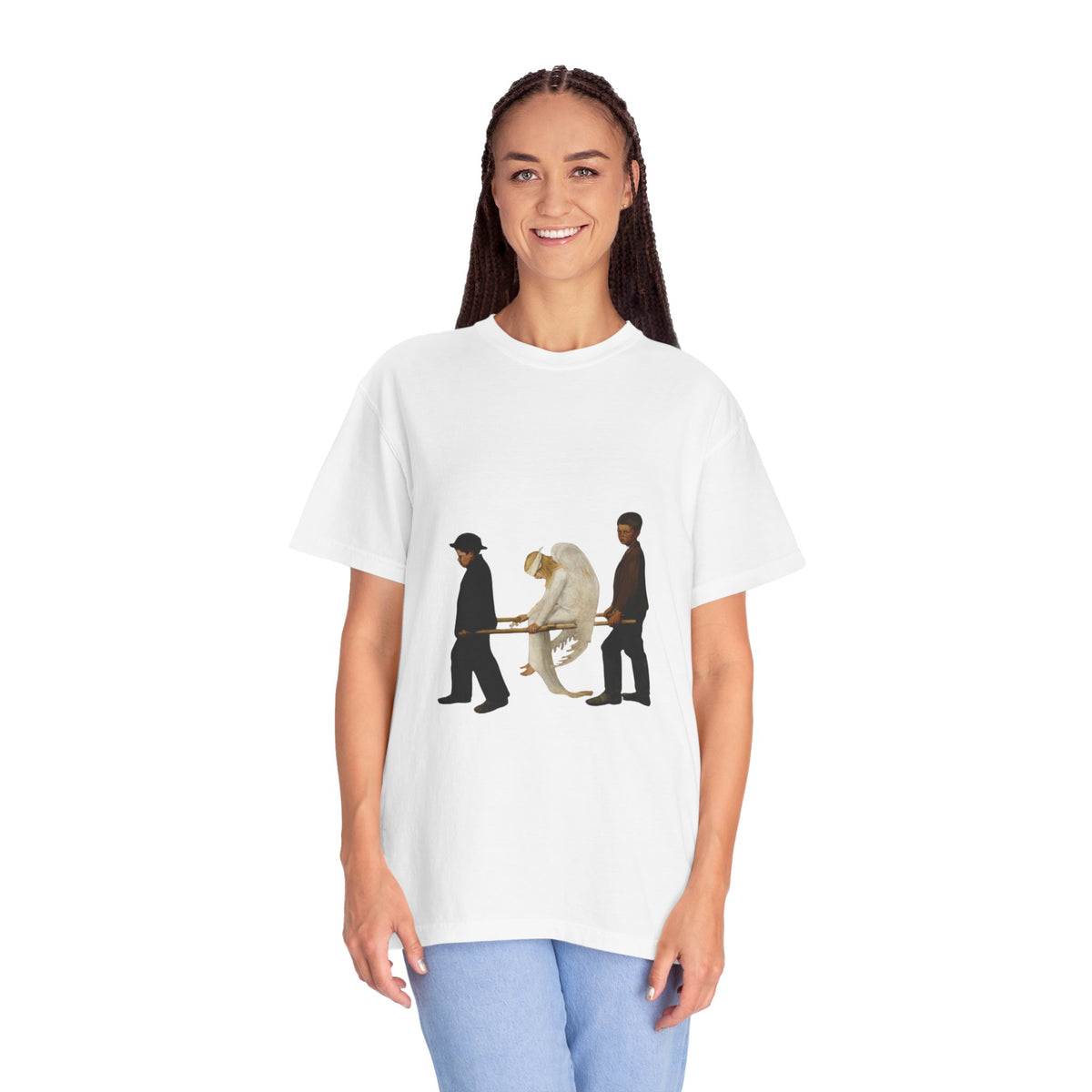The Wounded Angel Hugo Simberg T-shirt in White on a model, front view