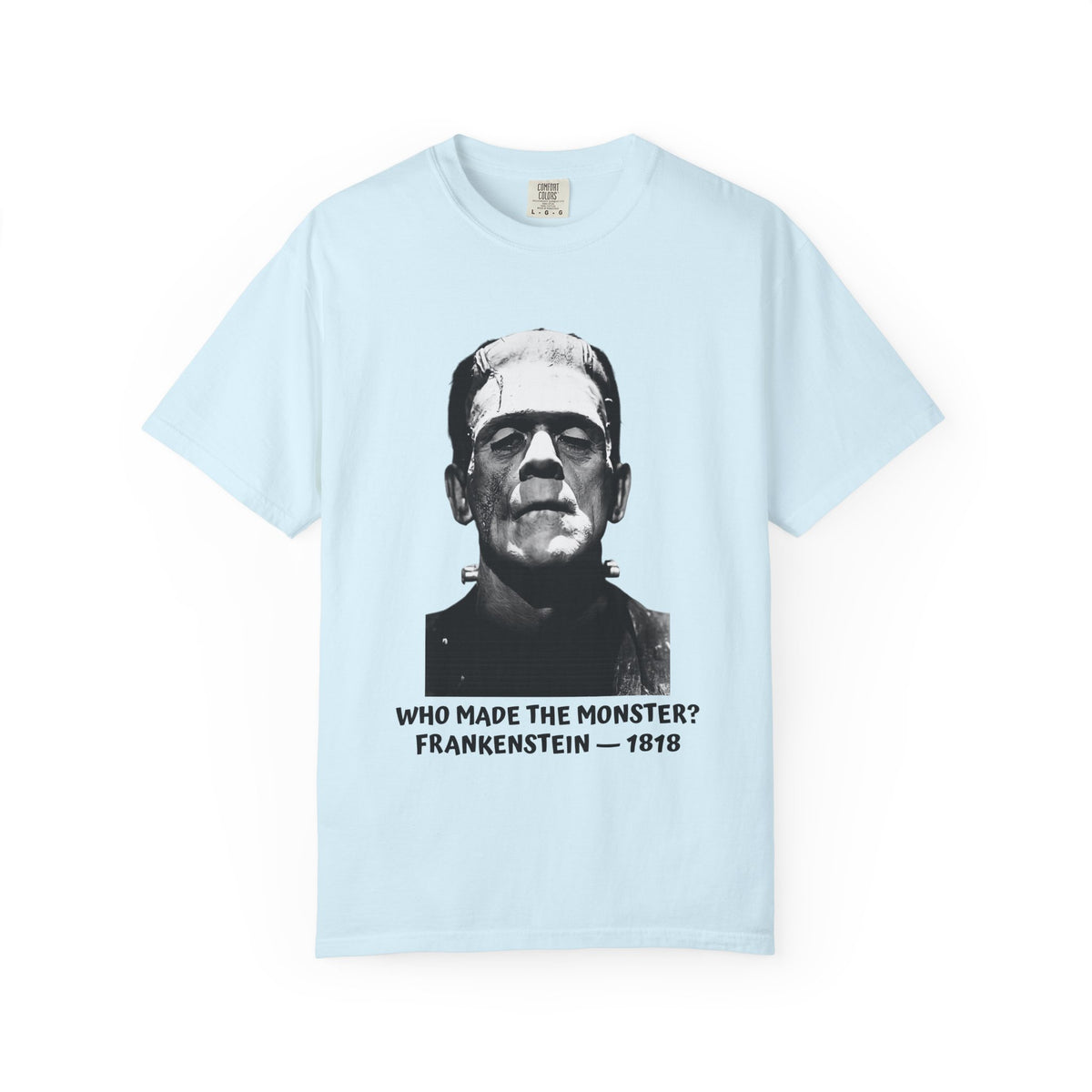 Frankenstein 'Who Made the Monster?' T-shirt in Chambray, garment-dyed unisex tee