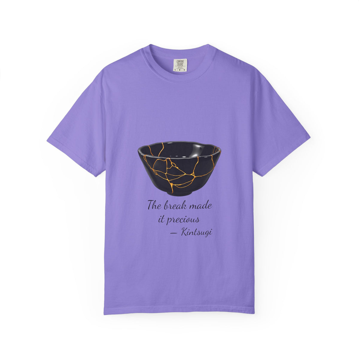Kintsugi 'The break made it precious' T-shirt in Violet, garment-dyed unisex tee