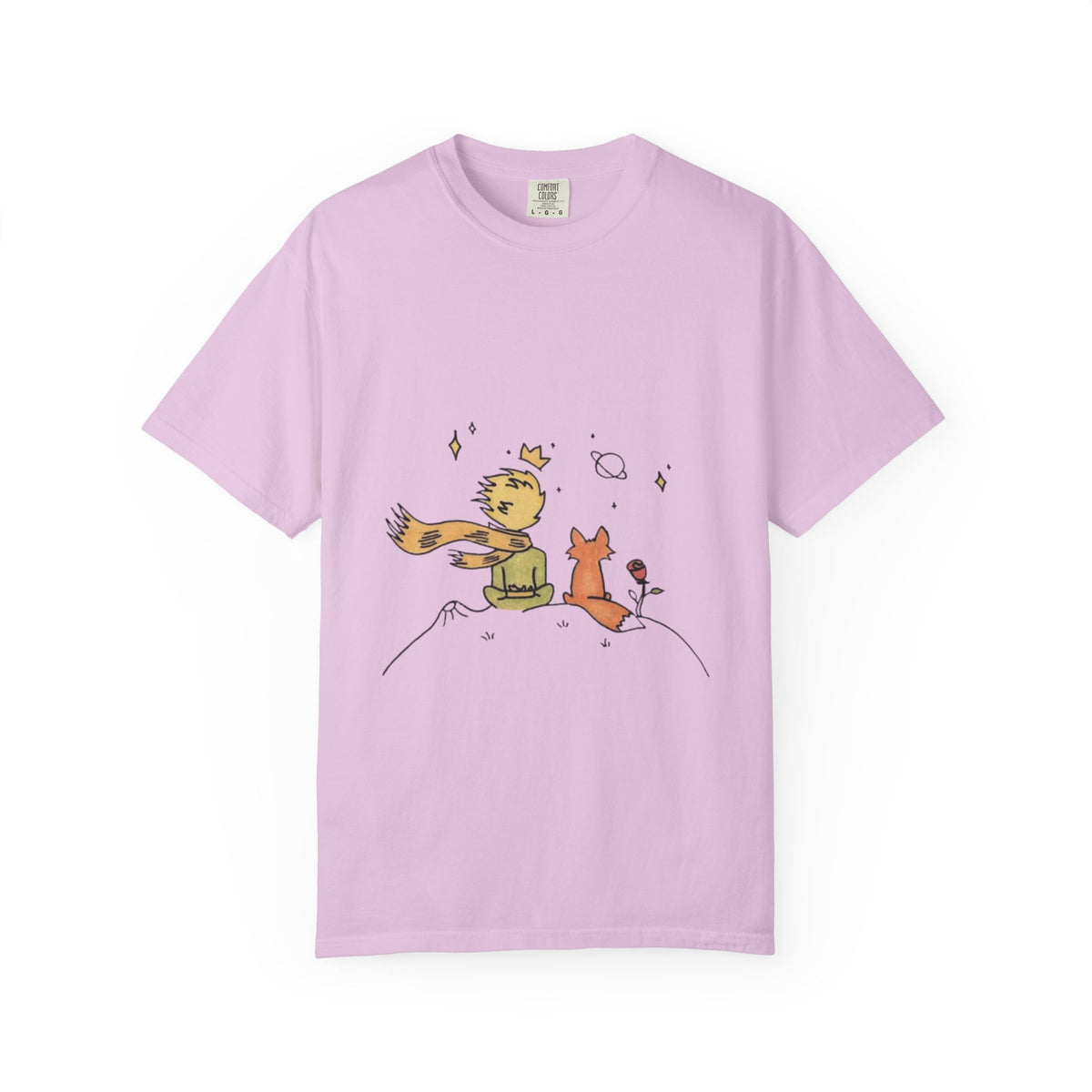 The Little Prince and the Fox T-shirt in Orchid, garment-dyed unisex tee