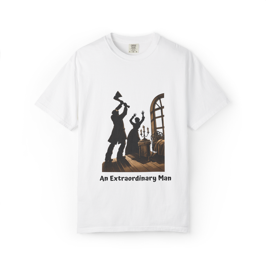 Crime and Punishment 'An Extraordinary Man' T-shirt in White, garment-dyed unisex tee